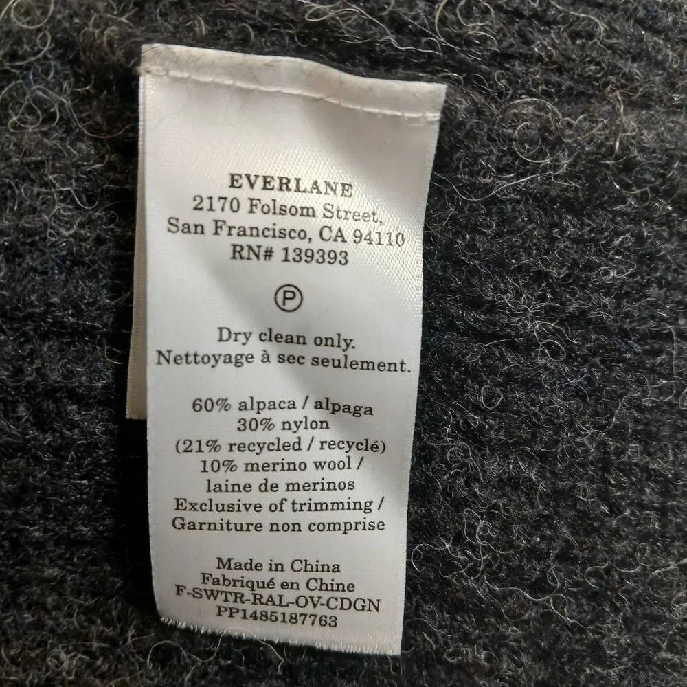 Everlane womens medium fine alpaca wool sweater cardigan gray charcoal